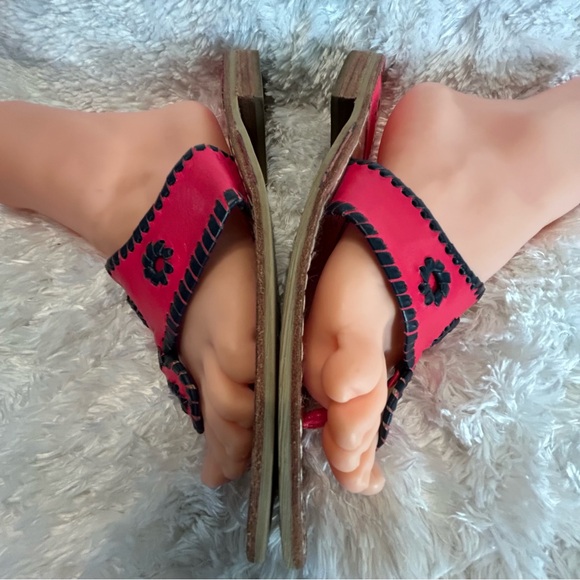 Jack Rogers sandals thongs flip flops Lisa 8.5 leather bright hot pink navy blue - Picture 8 of 15